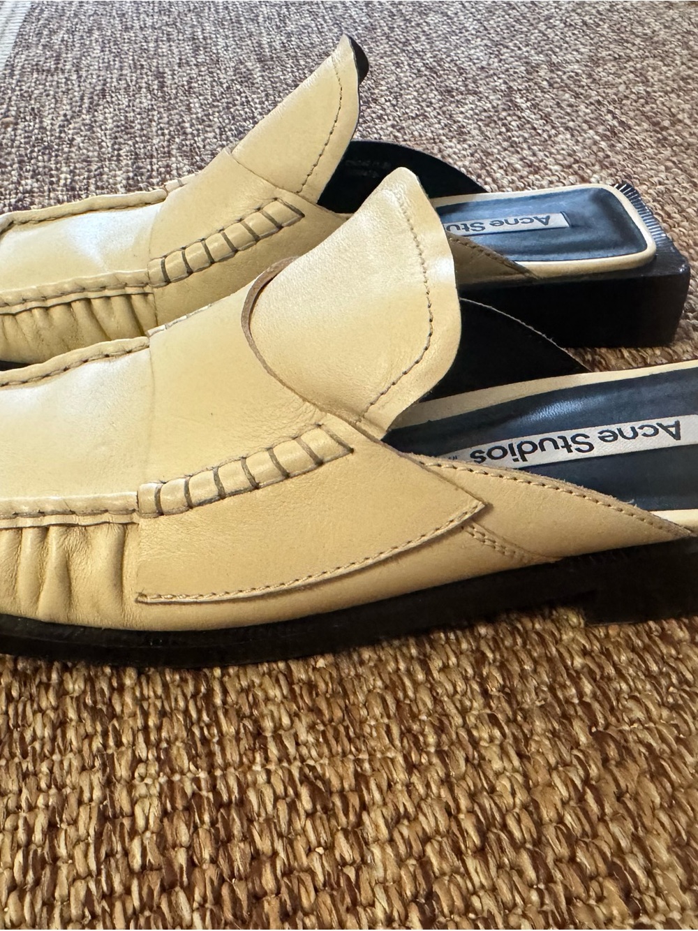 Acne Studios Cream Leather Square Toe Mule Loafers Sz 38 - Picture 3 of 9